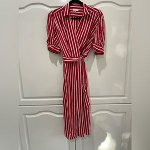 Red and white wrap dress